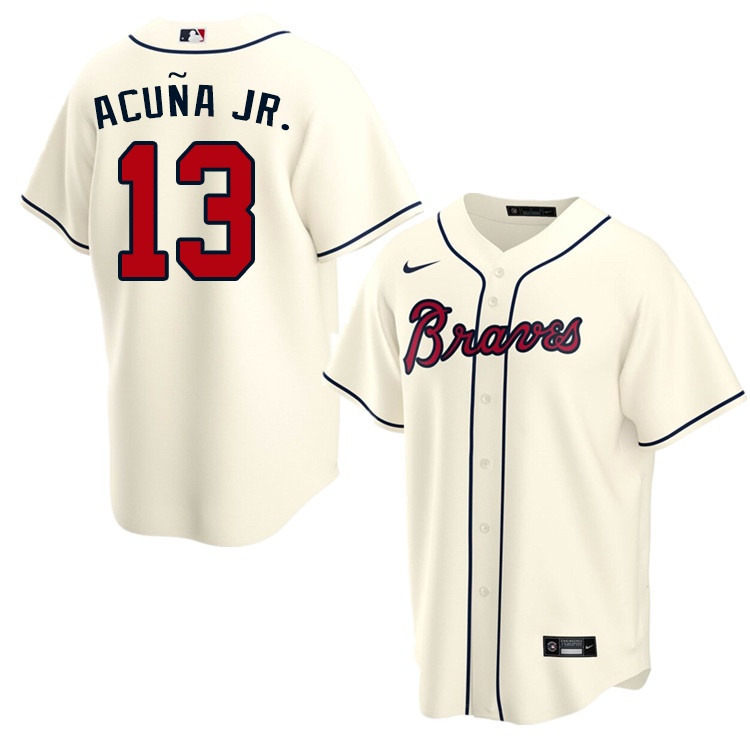 Nike Men #13 Ronald Acuna Atlanta Braves Baseball Jerseys Sale-Cream